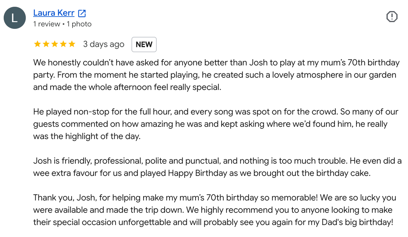 Customer review from Laura